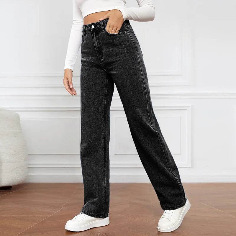 Naupang Women's High-Waisted Jeans - Casual Loose Fit, Straight Leg - Buy Center US
