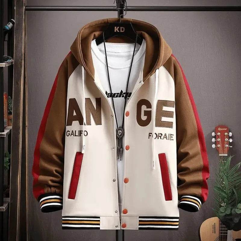 Trendy Letter Print Hooded Jacket - Men's Loose Fit Color Blocking Cardigan - Buy Center US