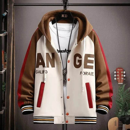 Trendy Letter Print Hooded Jacket - Men's Loose Fit Color Blocking Cardigan - Buy Center US