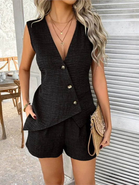 Women's Elegant Summer Cardigan Vest and Shorts Set - Casual Style - Buy Center US