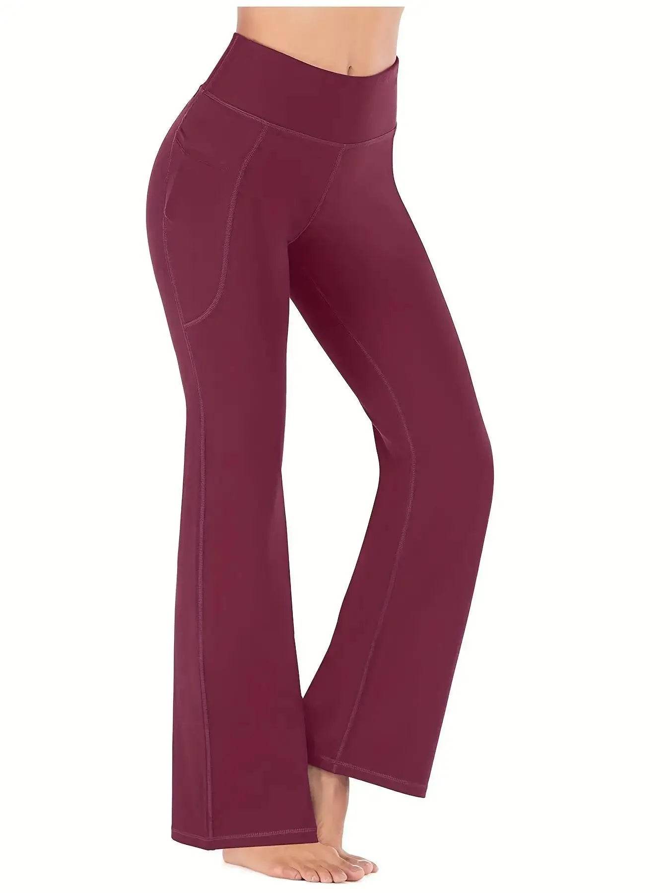 Women's High Waist Flared Pants with Pockets - Casual Yoga Fit - Buy Center US