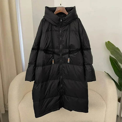 Women's White Duck Down Jacket - Thick, Hooded, Extra-Long Winter Coat - Buy Center US