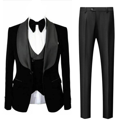 Kromoc Men's 3-Piece Velvet Suit - Black Jacket, Vest & Pants Set - Buy Center US