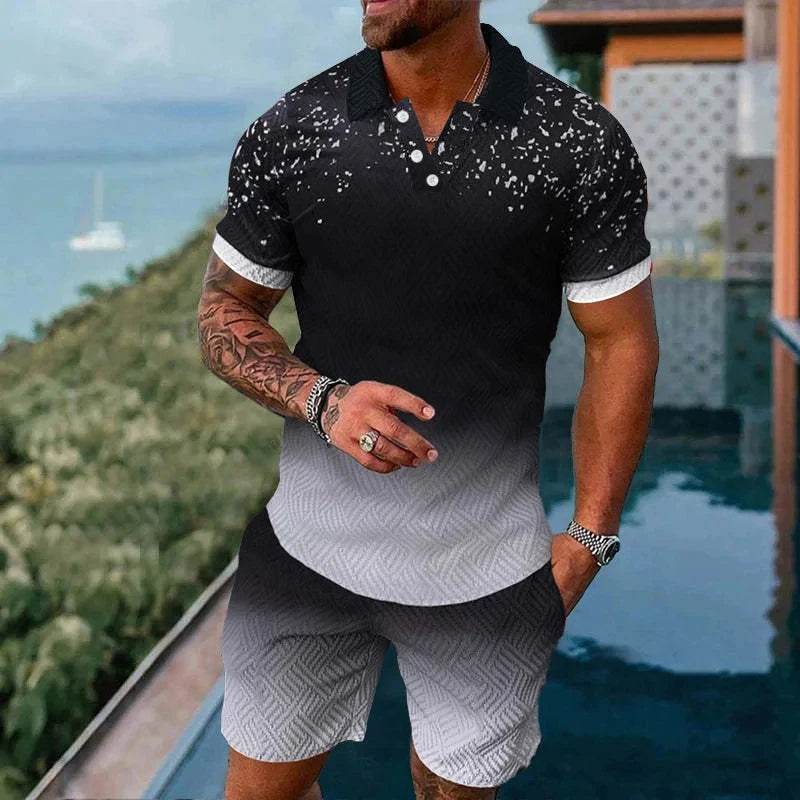 Vibrant 3D Printed Summer Men’s Polo Shirt & Shorts Set - Casual Fashion - Buy Center US