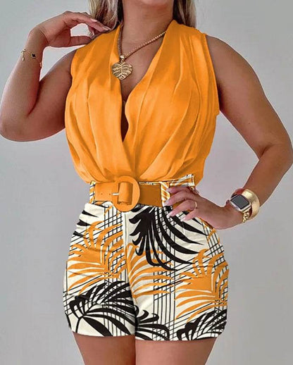 FUXIONGFU Women's Summer 2 Piece Set - Elegant Halter Top & Shorts - Buy Center US
