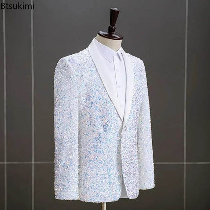 2025 Men's Sequins Suit Jacket - White Green Blazer for Weddings & Parties - Buy Center US