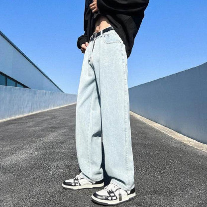Men's Casual Blue Vintage Jeans - Straight Wide Leg Fit, Baggy Style - Buy Center US