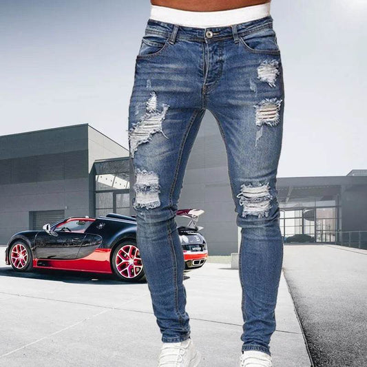 HONGYOUHANYAN Men’s Black Ripped Skinny Jeans - Classic Streetwear Denim - Buy Center US