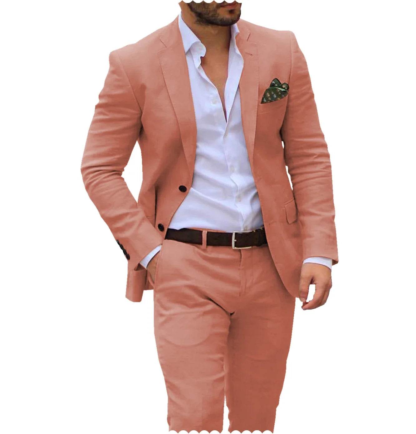 Men’s Linen Wedding Suit - 2 Piece Blazer & Pants for Groom, Custom Fit - Buy Center US