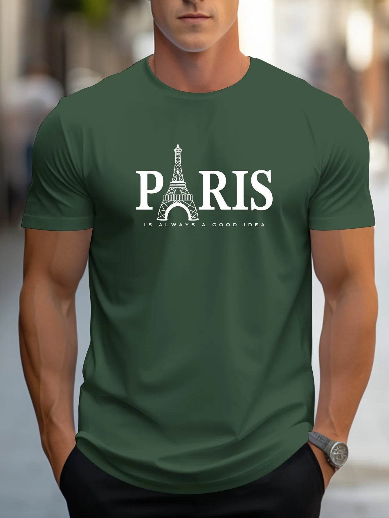 Summer Men's Casual O-Neck T-Shirt - Paris Print, Lightweight & Breathable - Buy Center US