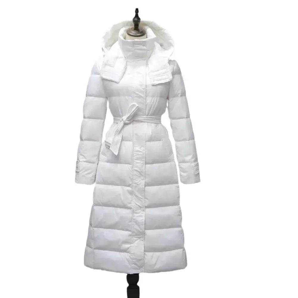 2024 Women's White Duck Down Jacket - Long Hooded & Casual Style - Buy Center US