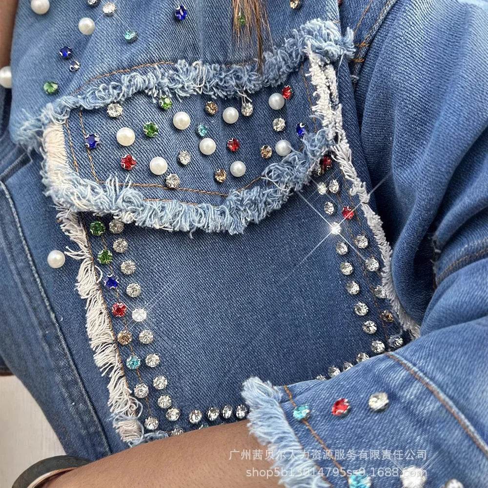 Mandylandy Women's Colorful Denim Blouse - Turn-down Collar with Pockets - Buy Center US