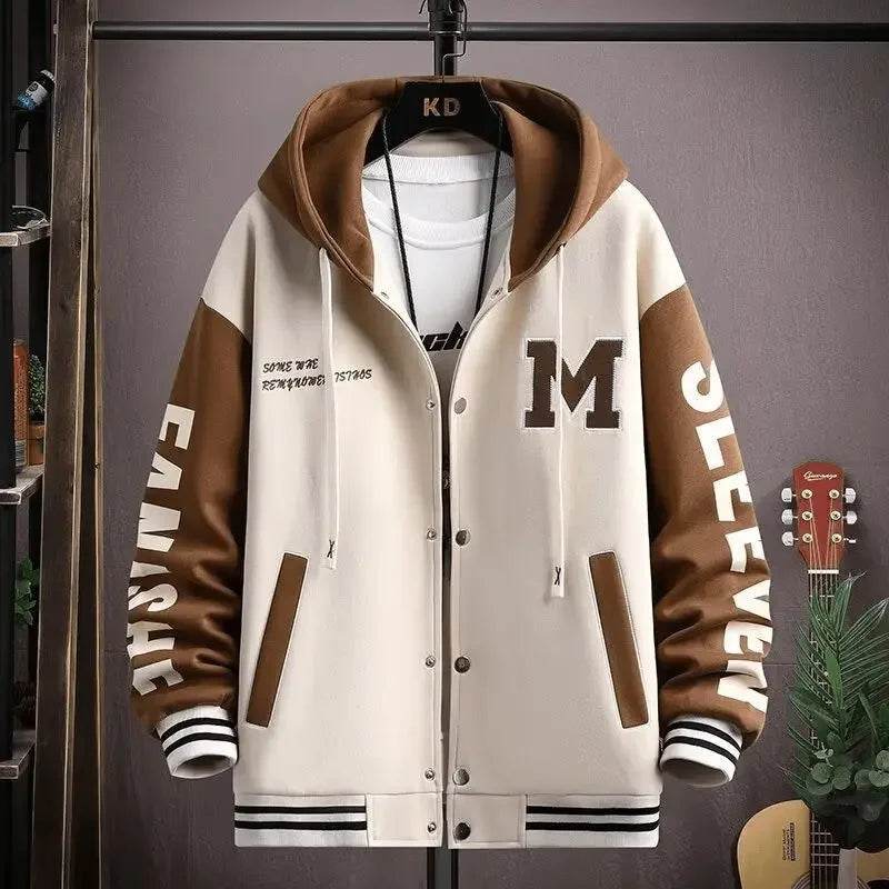 Trendy Letter Print Hooded Jacket - Men's Loose Fit Color Blocking Cardigan - Buy Center US