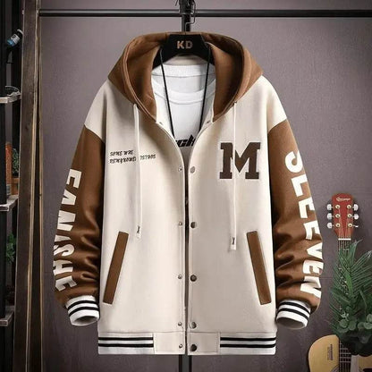 Trendy Letter Print Hooded Jacket - Men's Loose Fit Color Blocking Cardigan - Buy Center US