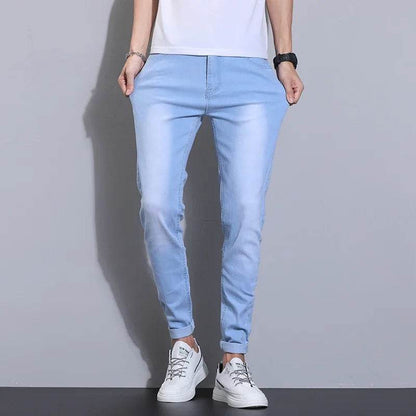 Sky Blue Slim Fit Denim Pants for Men - Classic Smart Casual Style - Buy Center US