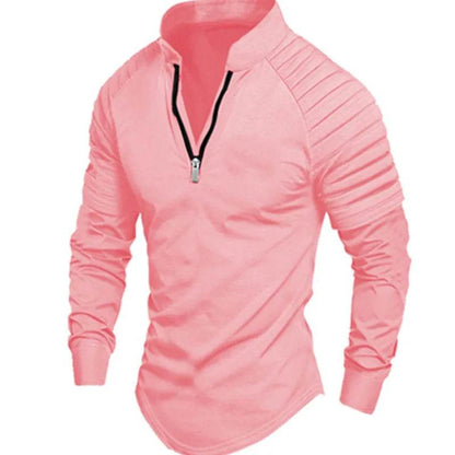 Men's Long Sleeve Polo Shirt - Casual Solid Color with Zipper Collar - Buy Center US