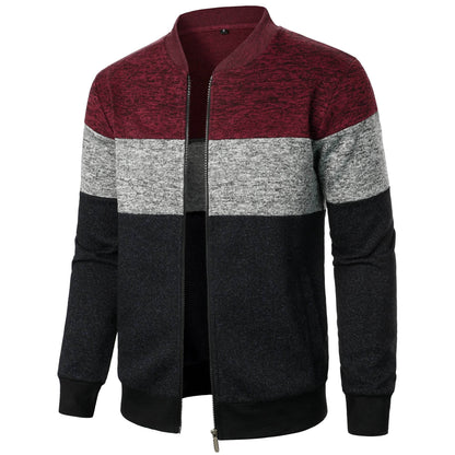 Men's Autumn Stand-Up Collar Striped Knit Jacket - Fashionable Zipper Top - Buy Center US