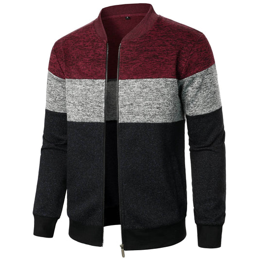 Men's Autumn Stand-Up Collar Striped Knit Jacket - Fashionable Zipper Top - Buy Center US