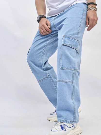 Wulend Men's Denim Straight Pants - Ankle Length, Loose Fit, High Street Style - Buy Center US