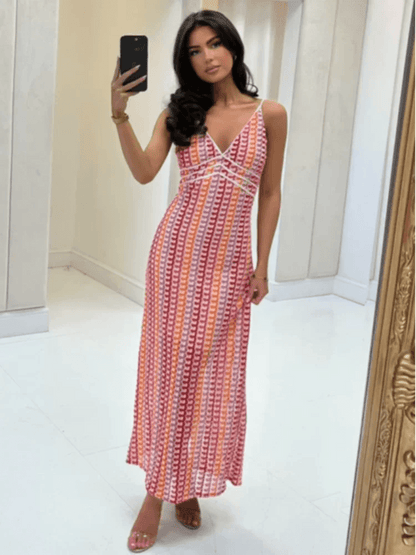 Beainmmry Colorful Deep V-neck Maxi Dress - Chic Sleeveless Design - Buy Center US