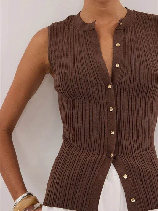 Tossy Women's Ribbed Cardigan Top - Sleek Sleeveless Patchwork Design - Buy Center US