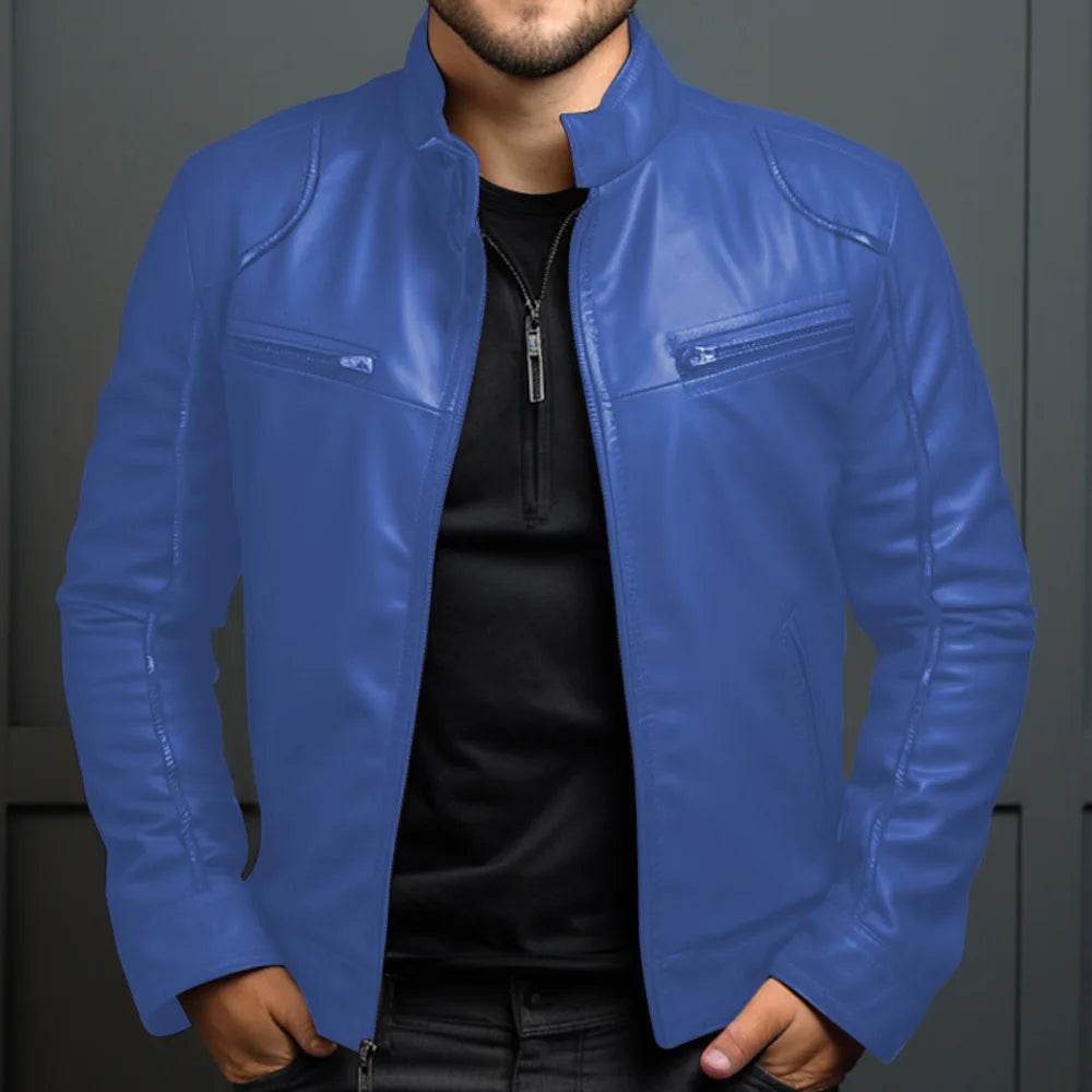 Donsignet Men's Biker Leather Jacket - Casual Stand-up Collar Design - Buy Center US