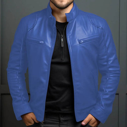 Donsignet Men's Biker Leather Jacket - Casual Stand-up Collar Design - Buy Center US