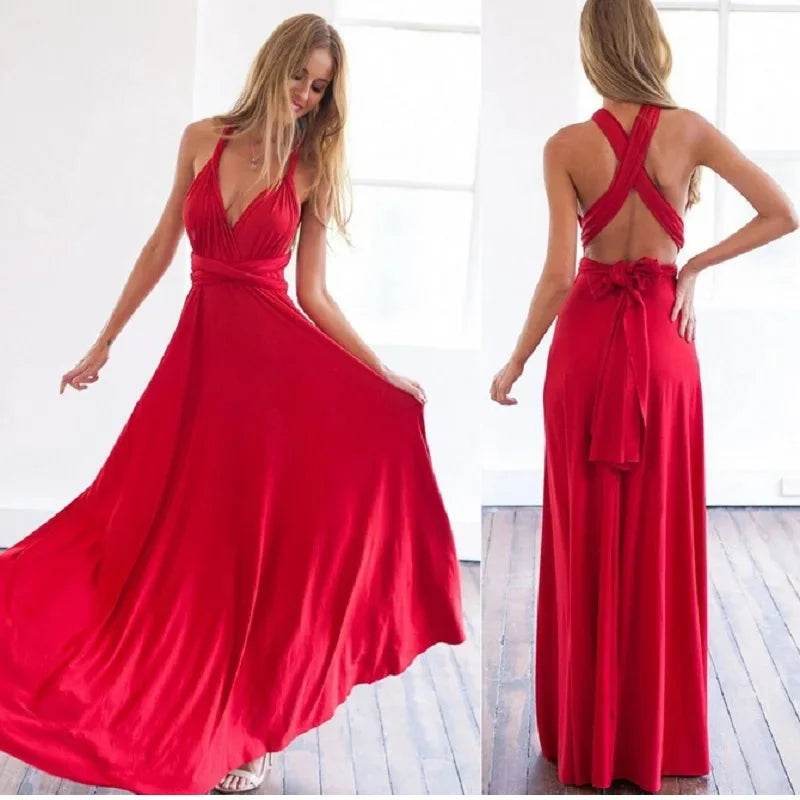 Bohemian V-Neck Maxi Dress - Sexy Sleeveless Summer Gown for Women - Buy Center US
