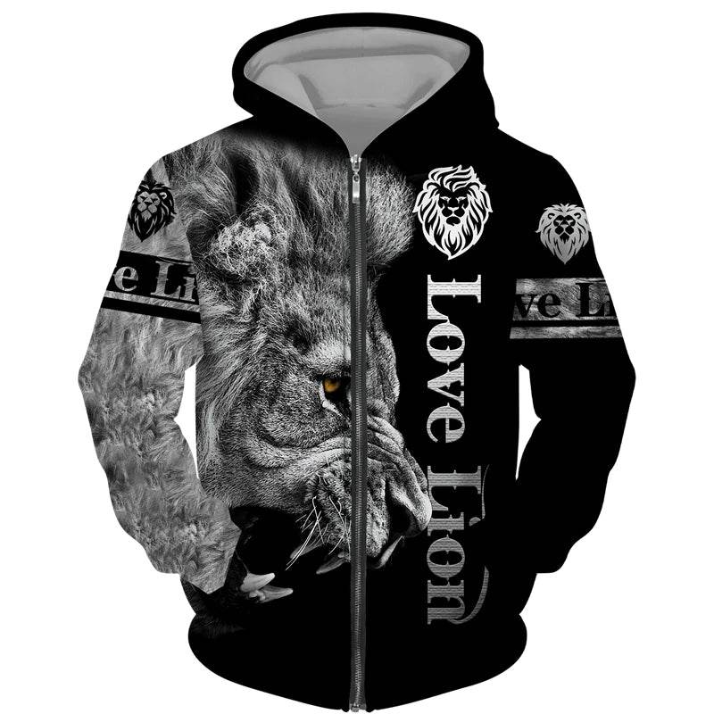 Men's 3D Lion Print Tracksuit - Casual Zipper Hoodie & Pants Set - Buy Center US