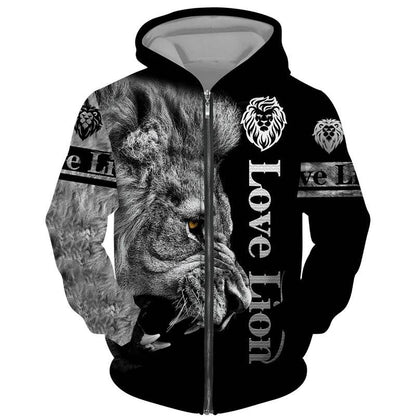 Men's 3D Lion Print Tracksuit - Casual Zipper Hoodie & Pants Set - Buy Center US
