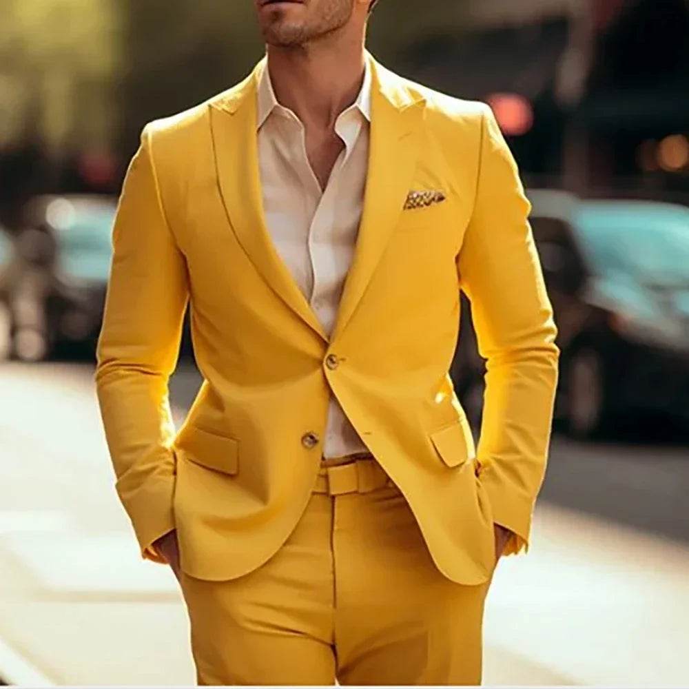 JKLMEN Slim Fit Yellow Suit for Men - Single Breasted Blazer & Pants - Buy Center US