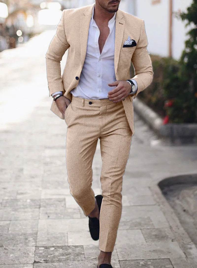 Zmbanpise Men's 2-Piece Linen Suit - Smart Casual Wedding Attire - Buy Center US