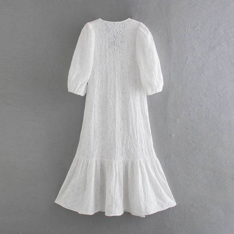 ZERAIN Women’s Casual Long Dress - V-Neck Hollow Out Style - Buy Center US