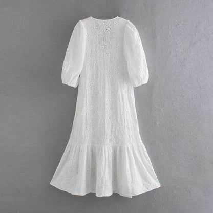 ZERAIN Women’s Casual Long Dress - V-Neck Hollow Out Style - Buy Center US