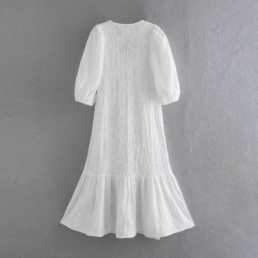 ZERAIN Women’s Casual Long Dress - V-Neck Hollow Out Style - Buy Center US