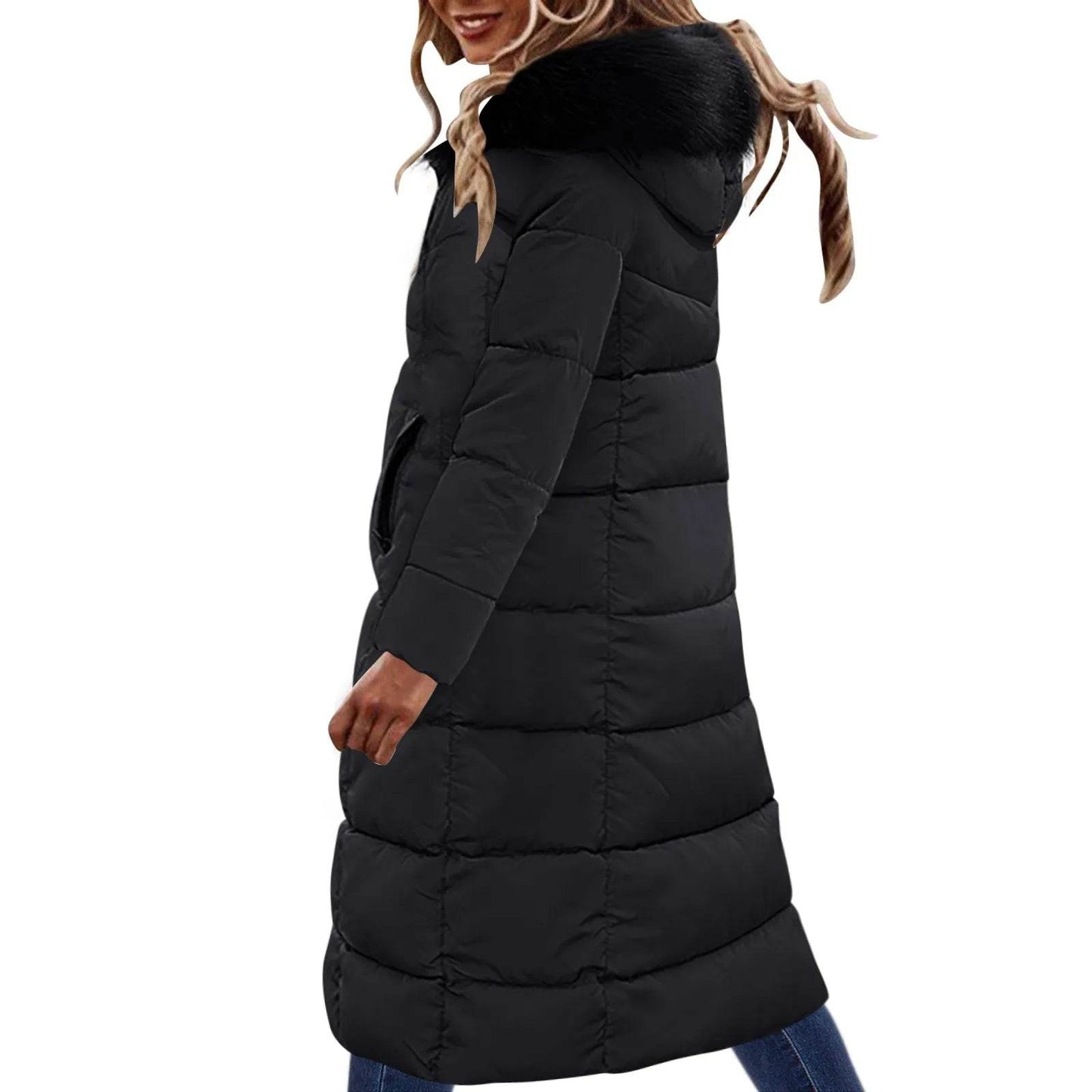 Women's Long Cotton Padded Coat - Slimming Winter Jacket with Pockets - Buy Center US