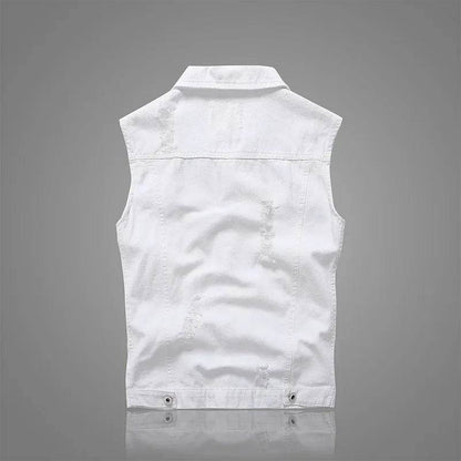 MLSJSHIQI Men's Ripped Denim Vest - Retro Sleeveless Tank Top for Summer - Buy Center US