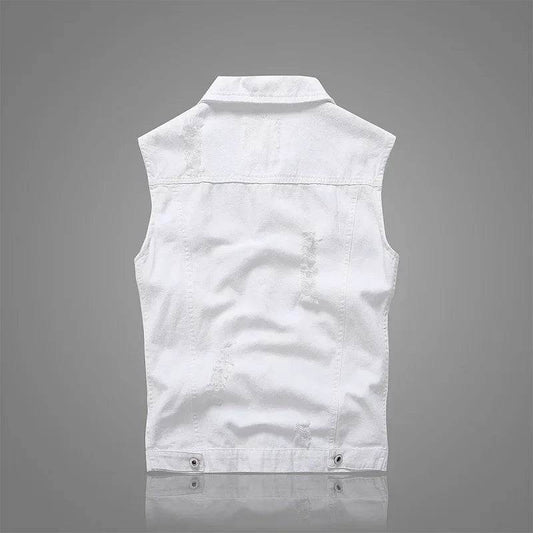 MLSJSHIQI Men's Ripped Denim Vest - Retro Sleeveless Tank Top for Summer - Buy Center US
