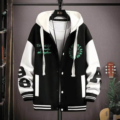 Trendy Letter Print Hooded Jacket - Men's Loose Fit Color Blocking Cardigan - Buy Center US