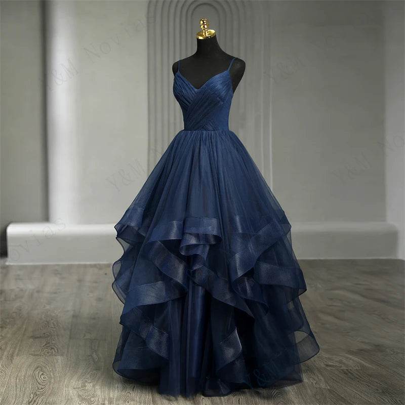 Y&M NOVIAS Navy Blue Quinceanera Dress - Ruffled V-Neck Gown - Buy Center US