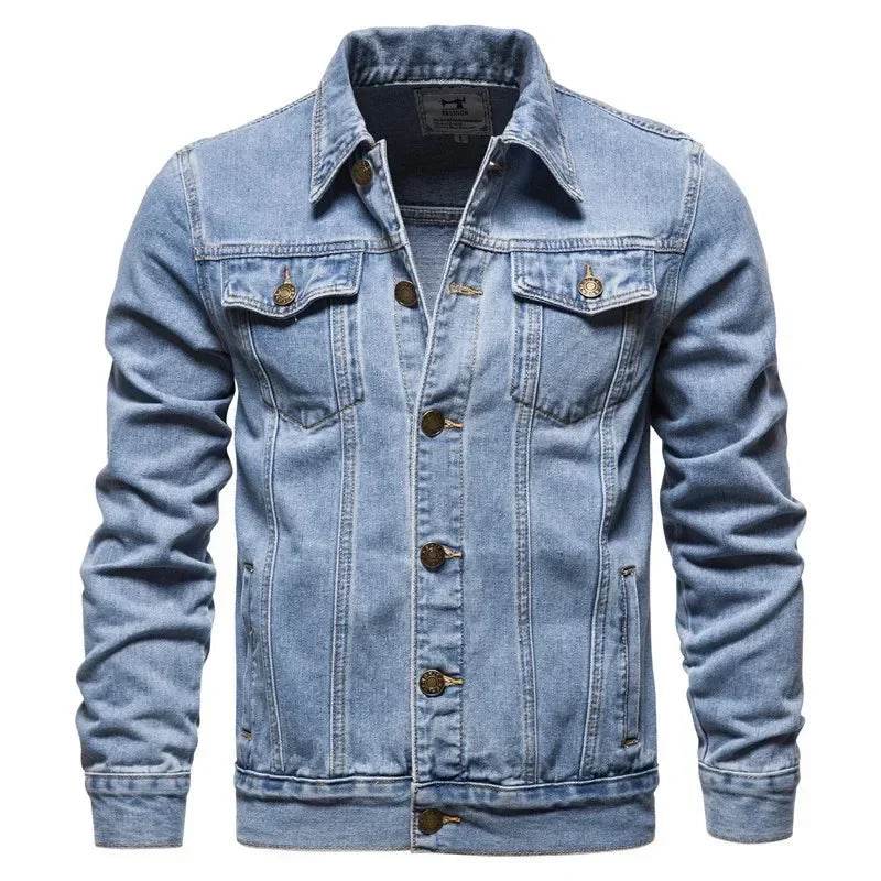 Casual Men's Cotton Denim Jacket - Solid Color, Slim Fit Outerwear - Buy Center US