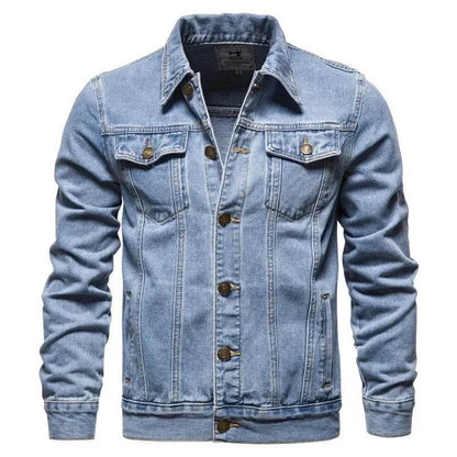 Casual Men's Cotton Denim Jacket - Solid Color, Slim Fit Outerwear - Buy Center US