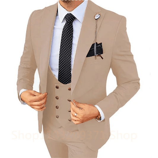 Khaki Men's Slim Fit 3-Piece Suit - Wedding Blazer, Vest & Pants - Buy Center US