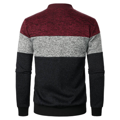 Men's Autumn Stand-Up Collar Striped Knit Jacket - Fashionable Zipper Top - Buy Center US