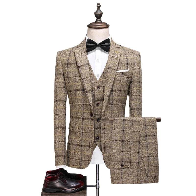 Elegant Men's Plaid Suit - Blazer, Vest, Pants for Casual & Business - Buy Center US