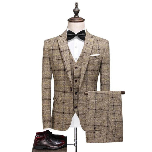 Elegant Men's Plaid Suit - Blazer, Vest, Pants for Casual & Business - Buy Center US