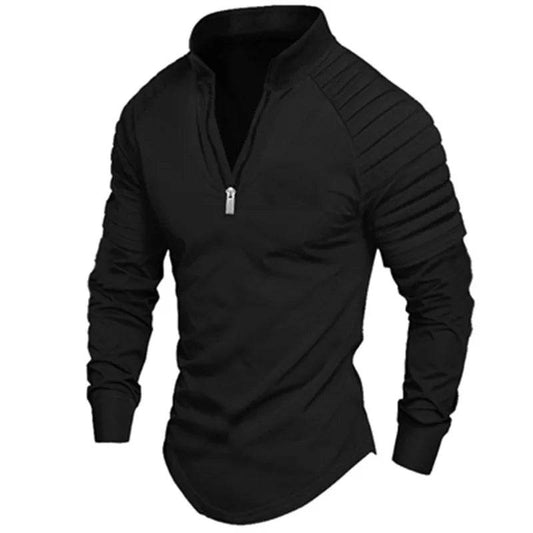 Men's Long Sleeve Polo Shirt - Casual Solid Color with Zipper Collar - Buy Center US