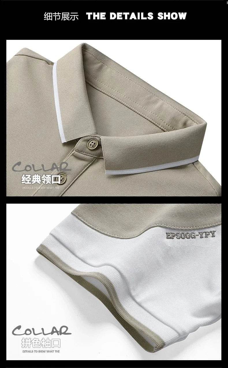 Korea Style 2023 Men's Polo Shirt - Breathable Patchwork Short Sleeve Tops - Buy Center US