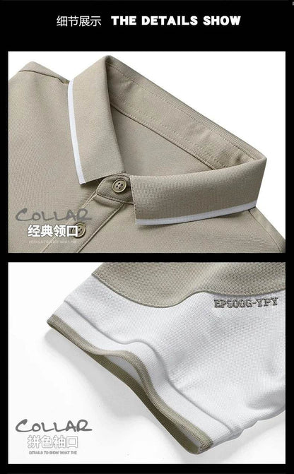 Korea Style 2023 Men's Polo Shirt - Breathable Patchwork Short Sleeve Tops - Buy Center US