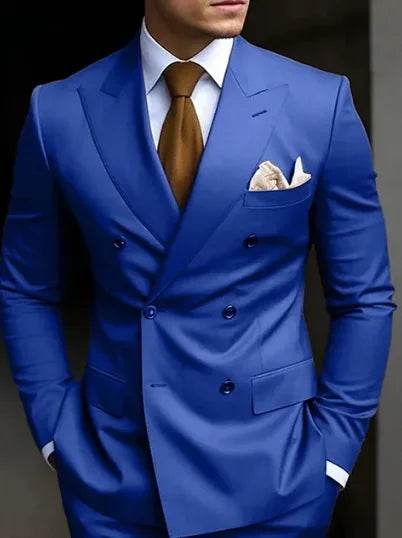 High Quality Brown Men's Suits - Double Breasted Slim Fit Blazer & Pants - Buy Center US